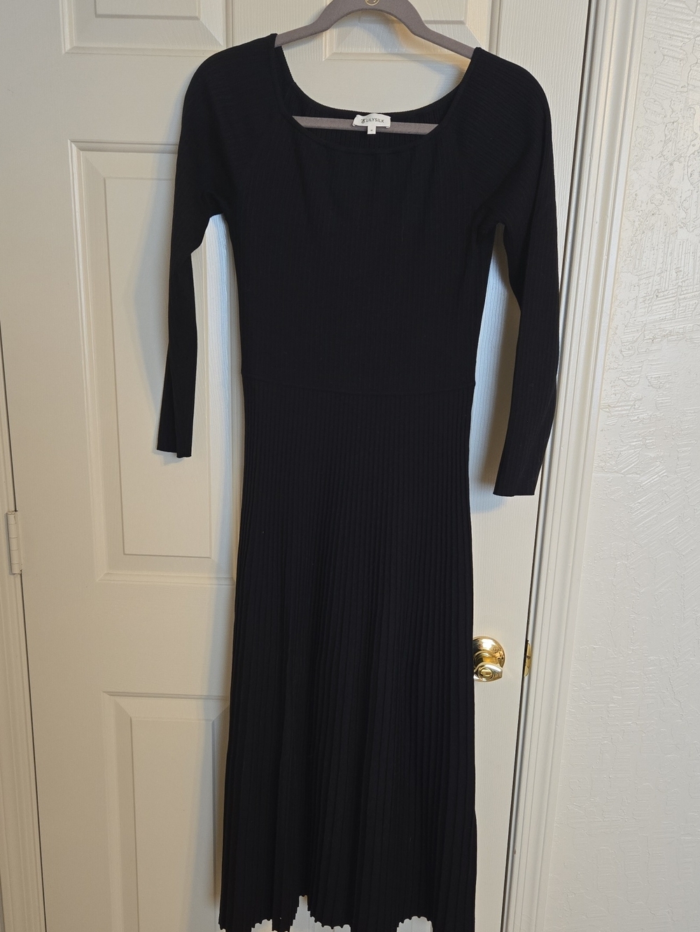Lilysilk Vivi Knit Dress Black Ribbed Long Sleeve M